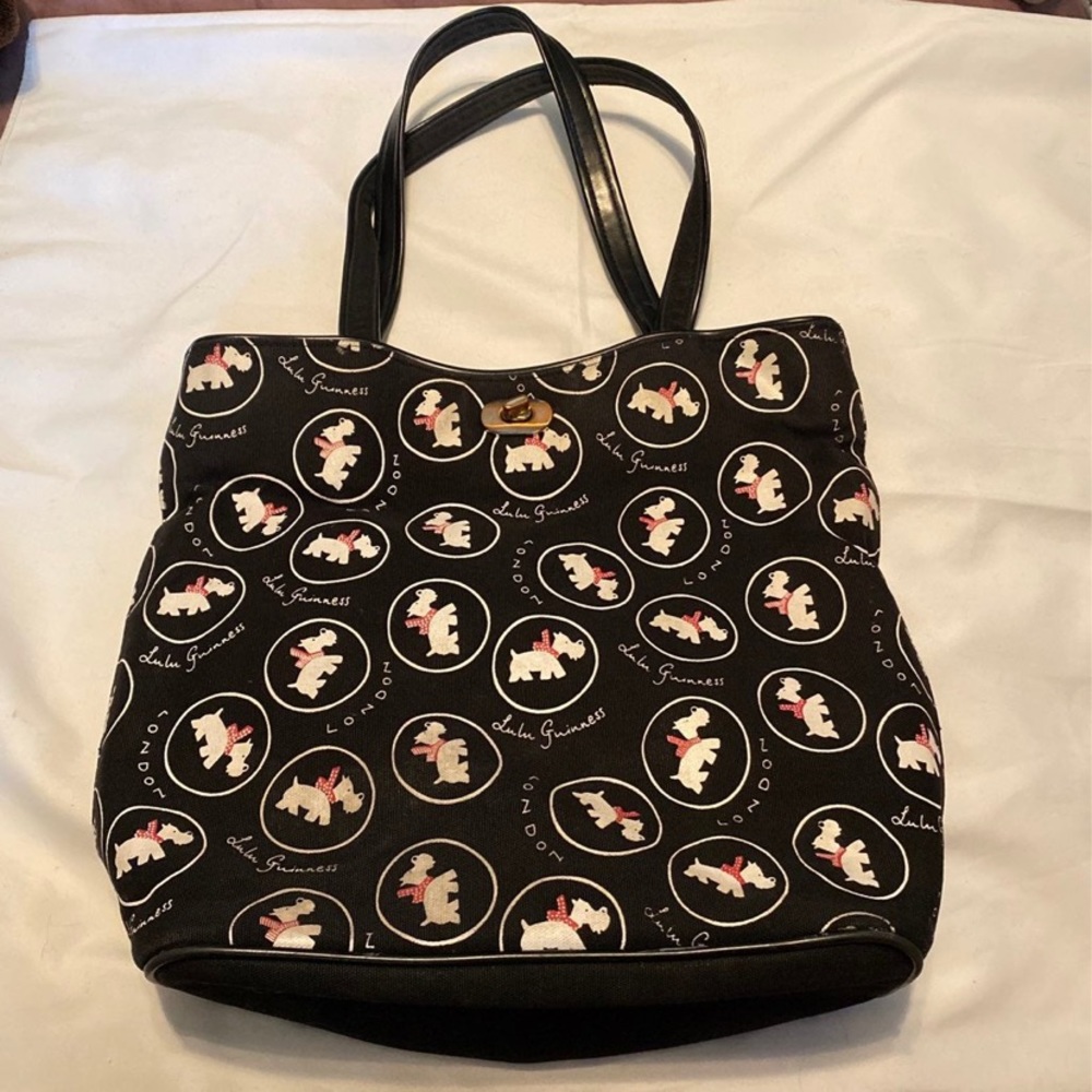 Vintage Lulu Guiness London West Highland Terrier Canvas Tote Purse